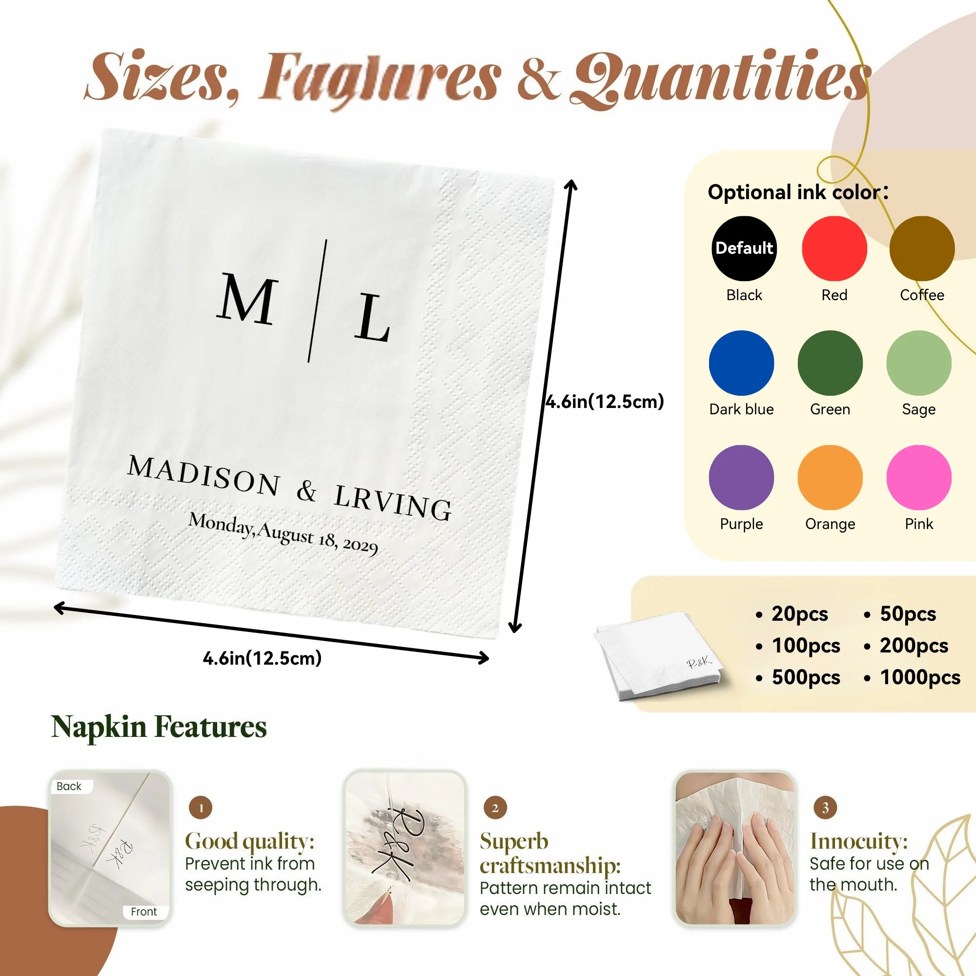 Personalized Paper Napkins – Custom Text & Monogram (7 Designs, 20–1000 pcs)
