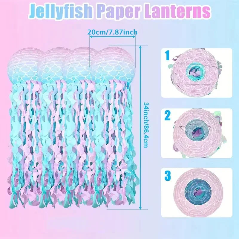 Mermaid Jellyfish Paper Lanterns – Hanging Ocean Party Decorations for Under the Sea, Birthday & Baby Shower (1, 3 or 6 Pcs)