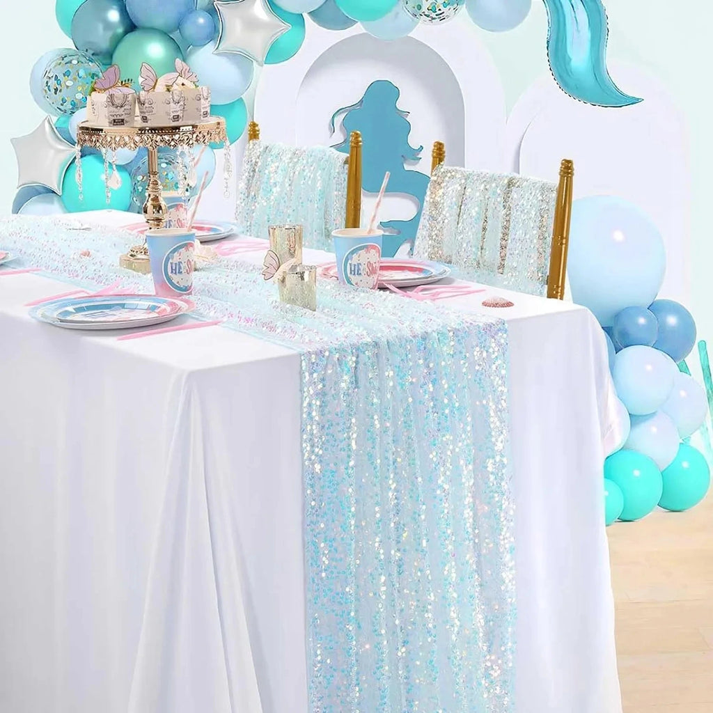 Iridescent Tulle Table Runner – Sheer Floral Party Table Decor (30x183cm or 30x275cm, 6 Colors)