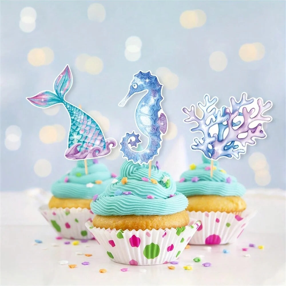 Mermaid Cake Toppers – Reusable Paperboard Set (6, 12 or 24 Pcs)