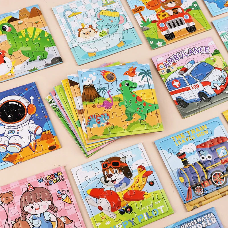 Mini Cartoon Animal Jigsaw Puzzles – 15 or 30 Pcs Kids Educational Party Favors & Pinata Fillers