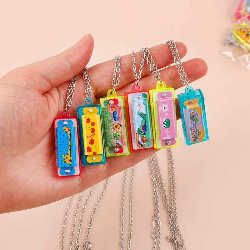 Mini Harmonica Necklace Toys – 10 or 20 Pcs Cartoon Musical Party Favors for Kids