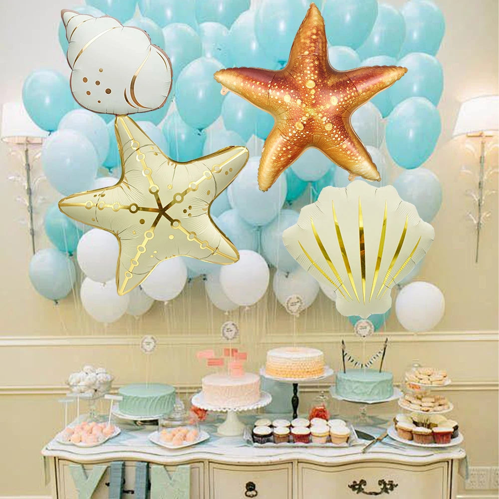 Under the Sea Foil Balloons – Starfish, Seashell & Mermaid Tail Shapes