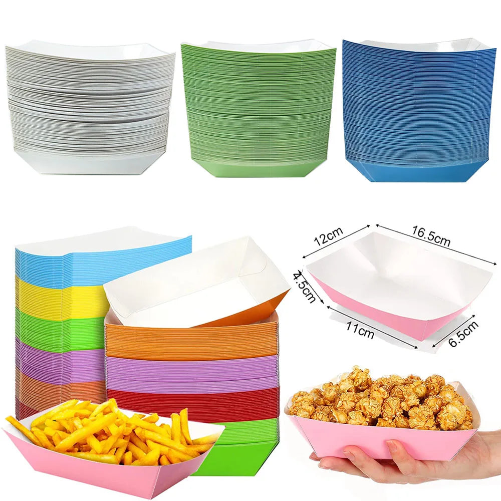 Solid Color Disposable Party Tableware – Paper Bags, Popcorn Boxes, Food Trays, Cups & Plates for Birthdays, Baby Showers & More