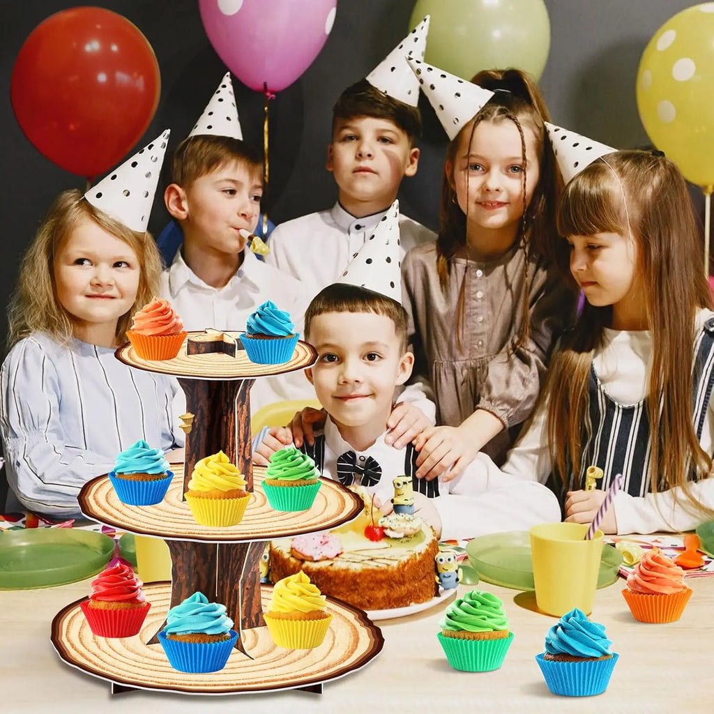 3-Tier Rustic Wooden Cupcake Stand – Woodland & Western Party Cake Display
