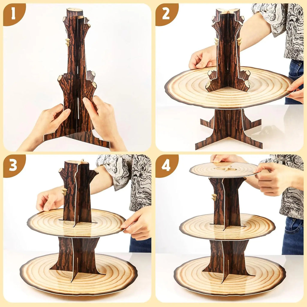 3-Tier Rustic Wooden Cupcake Stand – Woodland & Western Party Cake Display