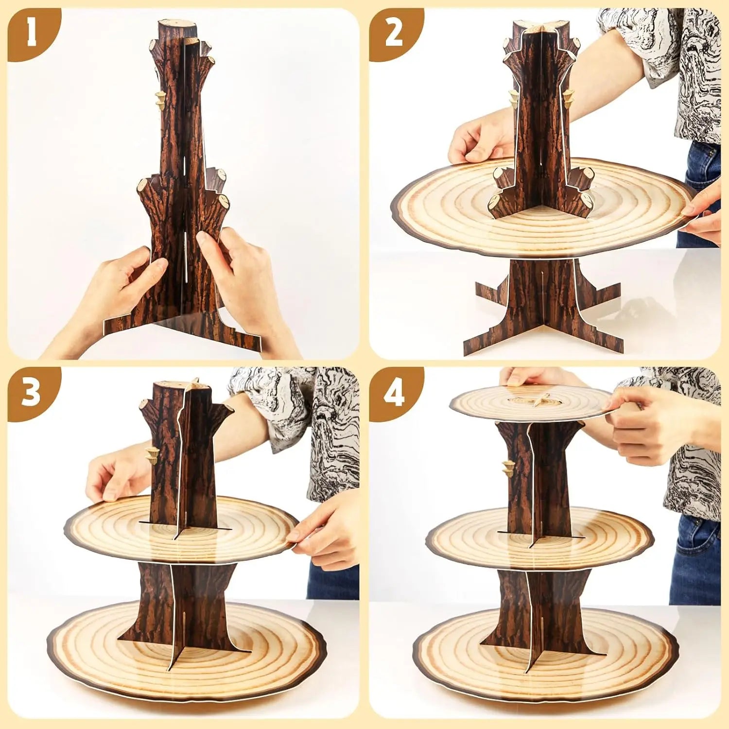 3-Tier Rustic Wooden Cupcake Stand – Woodland & Western Party Cake Display