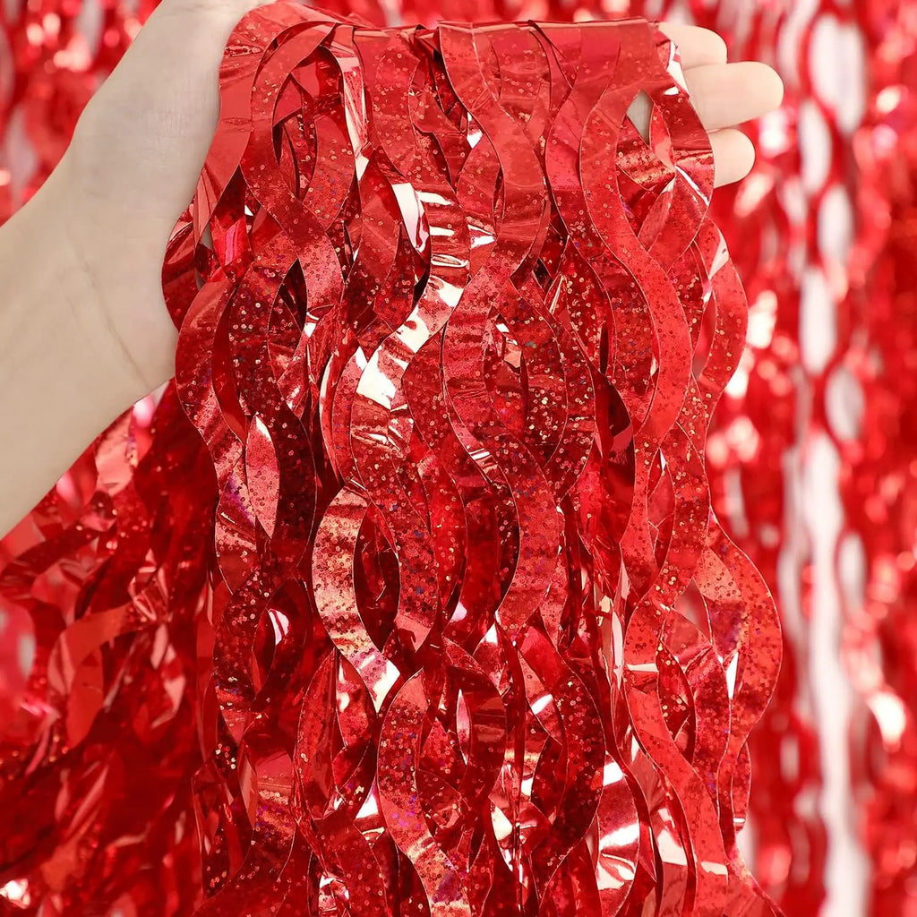 Wavy Tinsel Foil Fringe Curtain Backdrop – 25 Colors, 1m or 2m High