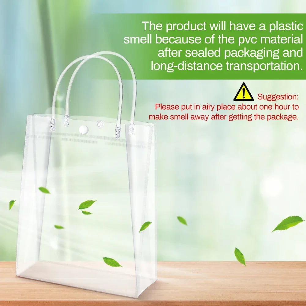 Clear Vinyl Gift Bags with Handles – Reusable Transparent Tote Bags for Party Favors, Weddings & Gifting (10 or 20 Pcs)