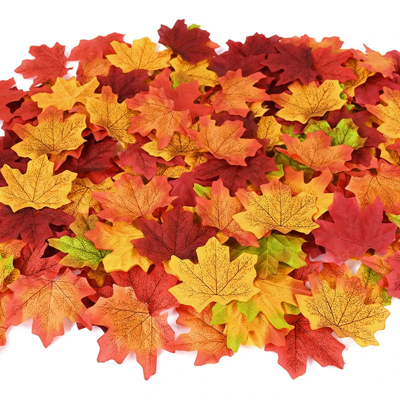 Artificial Silk Maple Leaves – Autumn Fall Decor for Thanksgiving, Halloween, Christmas & Weddings (50, 100 & 200 Pack)