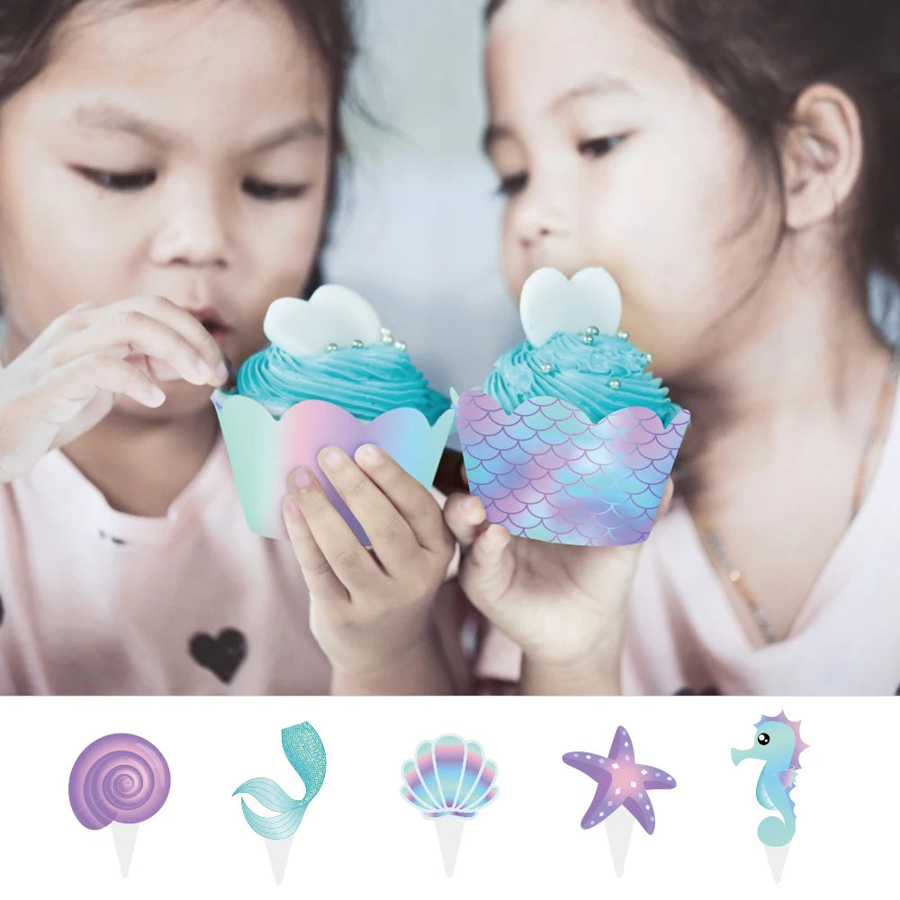 Mermaid 3-Tier Cake Stand – Cupcake Wrappers & Topper Display Kit